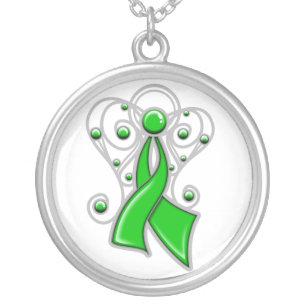 Kidney Cancer Ribbon Angel In Memory Silver Plated Necklace