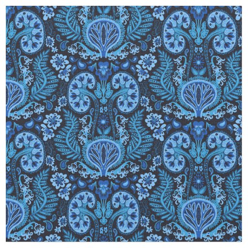 Kidney Damask in Navy Blue Fabric