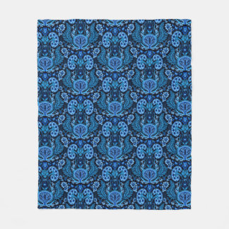 Kidney Damask in Navy Blue Fleece Blanket
