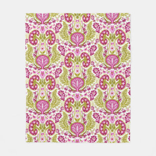 Kidney Damask Pink and Green Fleece Blanket