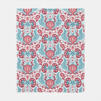 Kidney Damask Red and Teal Fleece Blanket