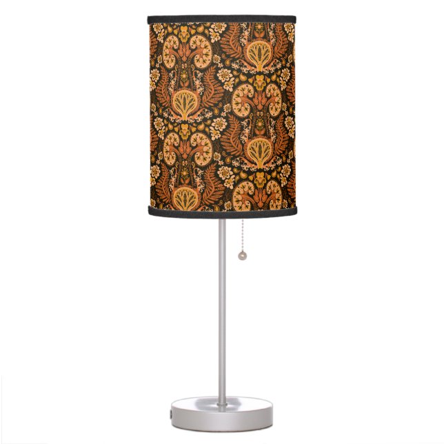 Kidney Damask Rich Wooden Tones Table Lamp (Left)