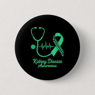 Kidney disease awareness green march ribbon heart button