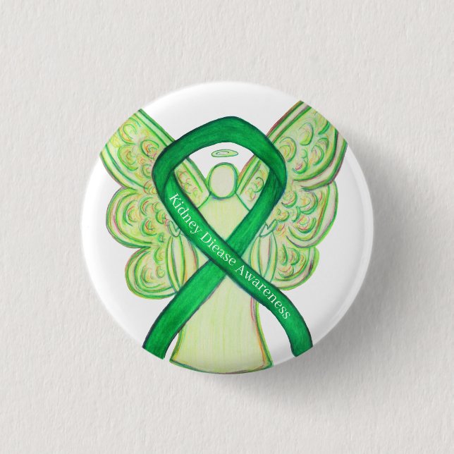 Kidney Disease Awareness Green Ribbon Angel Pins (Front)