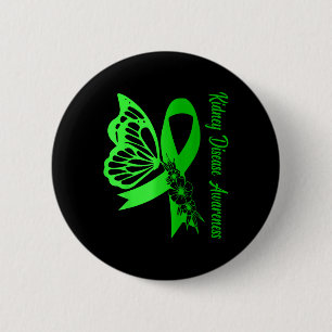 Kidney Disease Awareness Green Ribbon Butterfly Su Button
