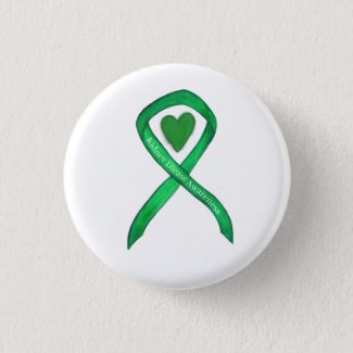 Kidney Disease Awareness Green Ribbon Heart Pins