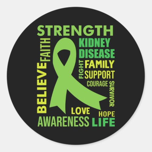 Kidney Disease Awareness Green Ribbon Strength Lov Classic Round Sticker