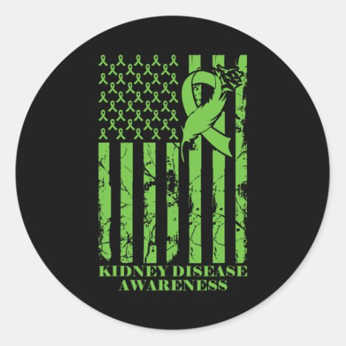 Kidney Disease Awareness Green Ribbon Usa Flag  Classic Round Sticker