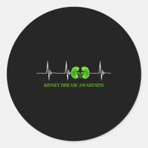 Kidney disease awareness heartbeat green warrior classic round sticker