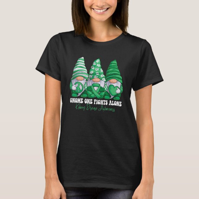Kidney Disease Awareness Month Green Ribbon Gnomie T-Shirt (Front)