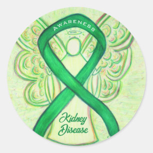 Kidney Disease Awareness Ribbon Angel Decal Classic Round Sticker