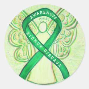 Kidney Disease Awareness Ribbon Angel Decal Classic Round Sticker