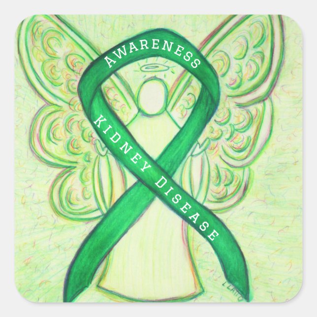 Kidney Disease Awareness Ribbon Angel Decals Square Sticker (Front)