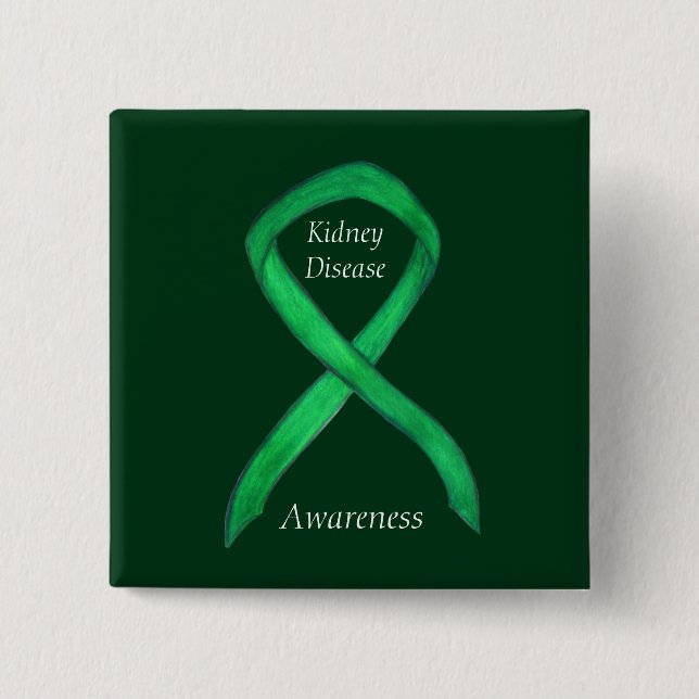 Kidney Disease Awareness Ribbon Custom Art Pin (Front)