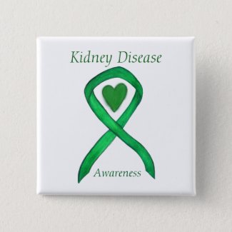 Kidney Disease Awareness Ribbon Heart Art Pin
