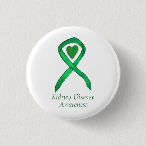 Kidney Disease Awareness Ribbon Heart Button Pin