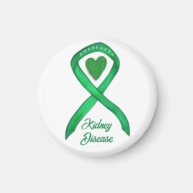 Kidney Disease Awareness Ribbon Heart Magnets (Front)