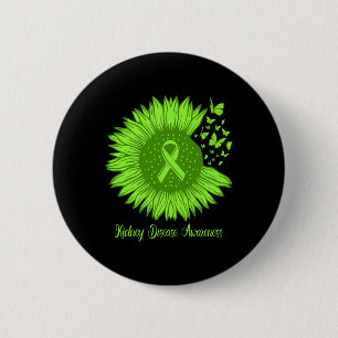 Kidney Disease Awareness Sunflower Mom Green Ribbo Button