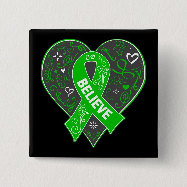 Kidney Disease Believe Ribbon Heart Button (Front)