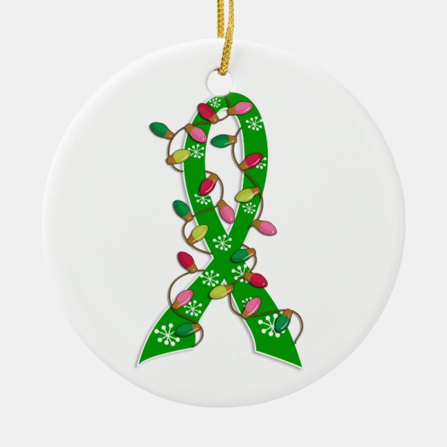 Kidney Disease Christmas Lights Ribbon Ceramic Ornament (Front)