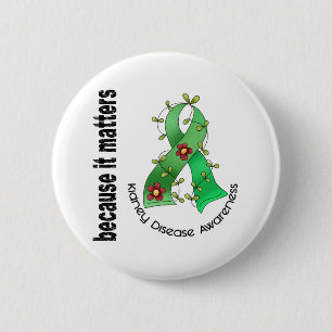 Kidney Disease Flower Ribbon 3 Pinback Button