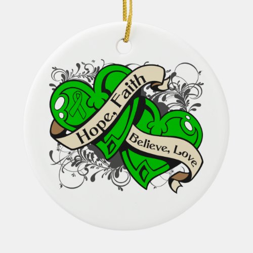 Kidney Disease Hope Faith Dual Hearts Ceramic Ornament