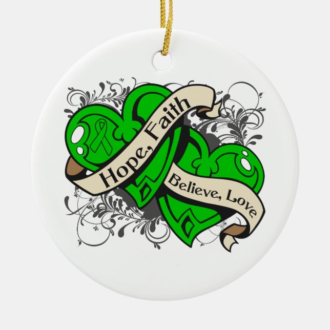 Kidney Disease Hope Faith Dual Hearts Ceramic Ornament (Front)