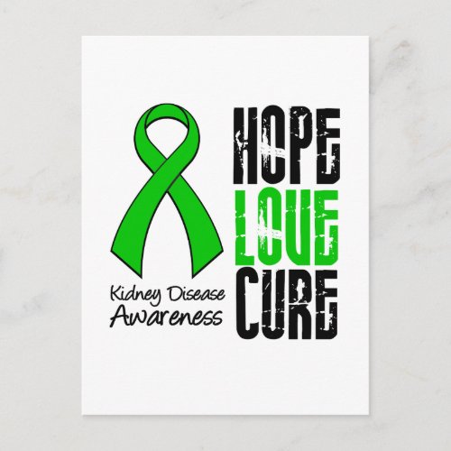 Kidney Disease Hope Love Cure Ribbon Postcard