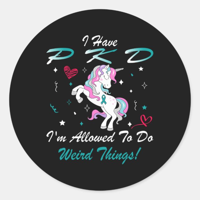 Kidney Disease Pkd Awareness Unicorn Support  Classic Round Sticker (Front)