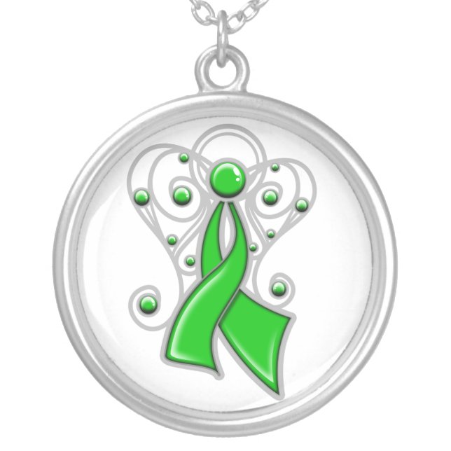 Kidney Disease Ribbon Angel In Memory Silver Plated Necklace (Front)