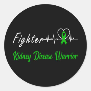Kidney Disease Warrior Heartbeat Fight Green Ribbo Classic Round Sticker