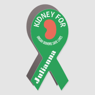KIdney For Custom Name Transplant Green Ribbon Car Magnet
