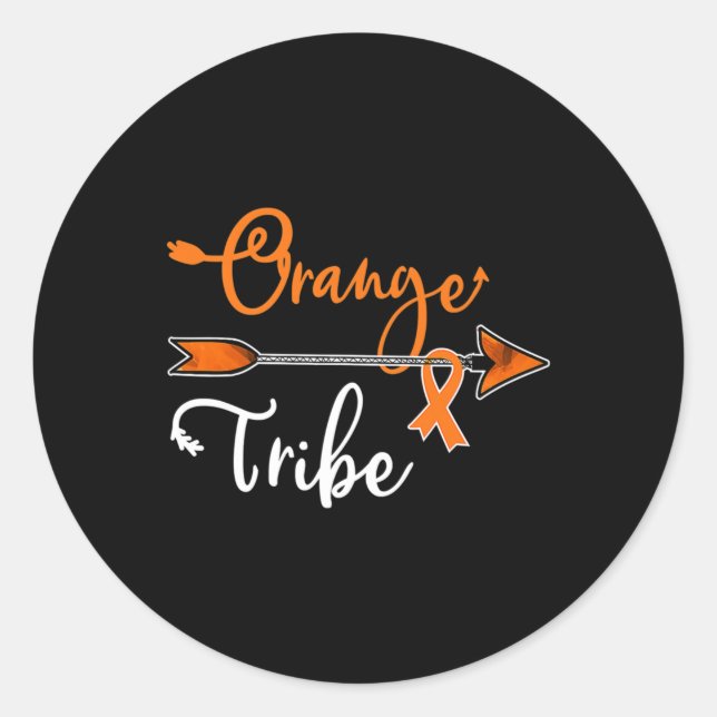 Kidney Leukemia Cancer Awareness Orange Ribbon Tri Classic Round Sticker (Front)