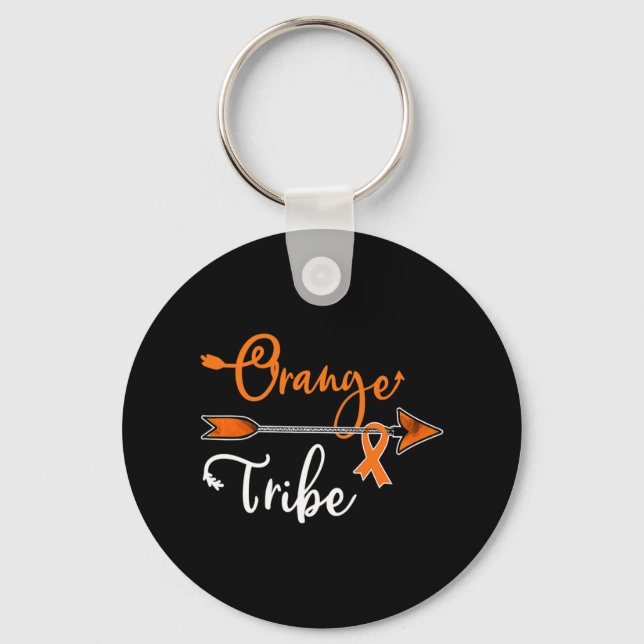 Kidney Leukemia Cancer Awareness Orange Ribbon Tri Keychain (Front)