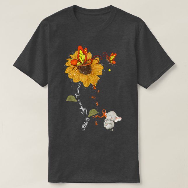 Kidney Leukemia Cancer Awareness Sunflower Elephan T-Shirt (Design Front)