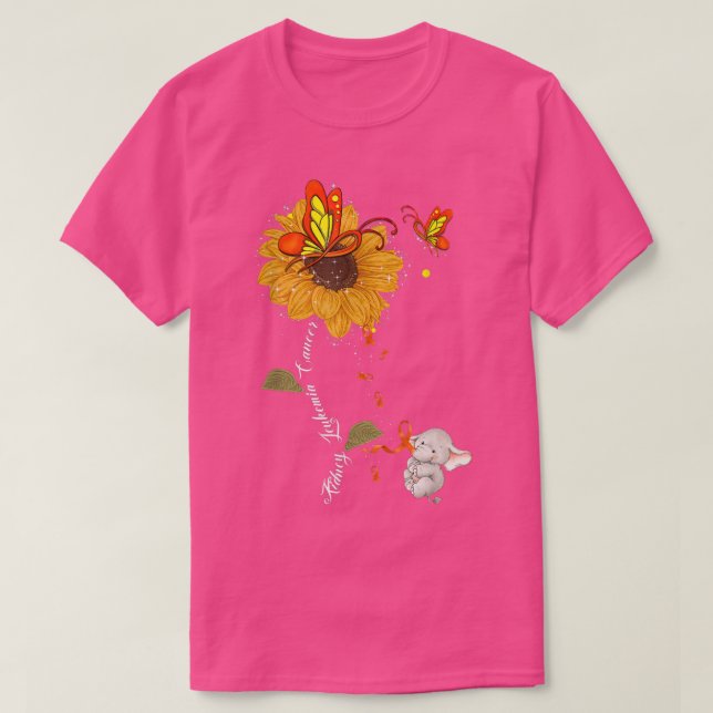 Kidney Leukemia Cancer Awareness Sunflower Elephan T-Shirt (Design Front)
