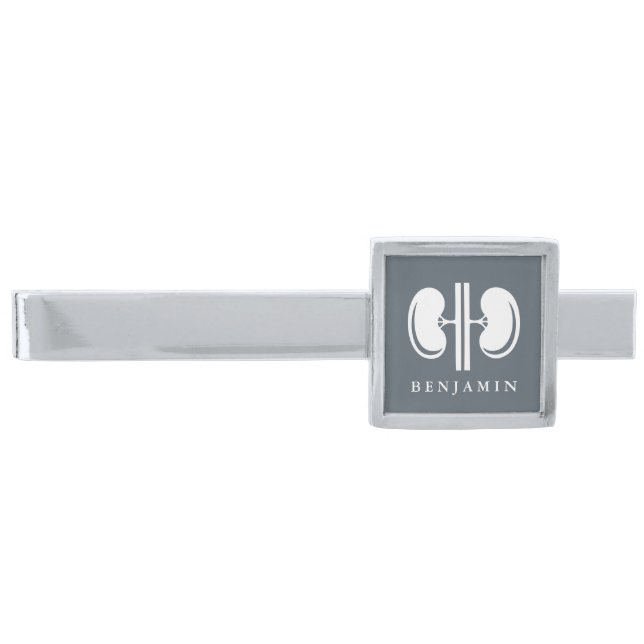 Kidney | Nephrologist Customized Name Silver Finish Tie Bar (Front)
