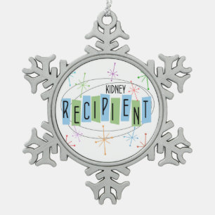 Kidney Recipient Retro Style Snowflake Pewter Christmas Ornament