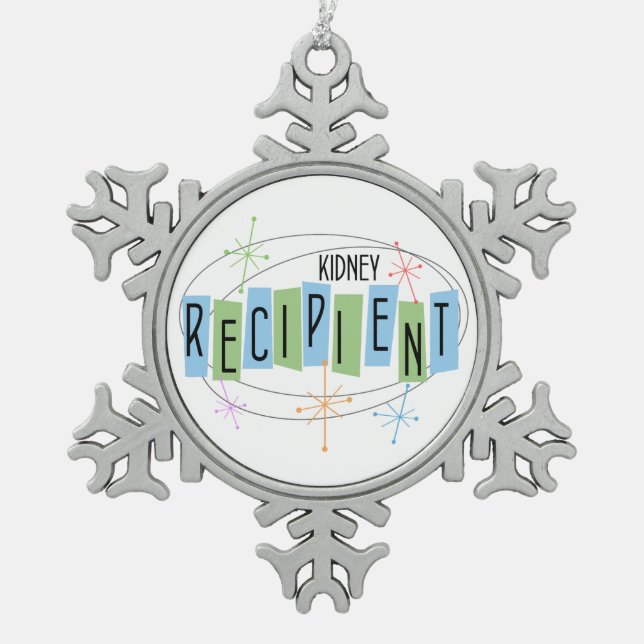 Kidney Recipient Retro Style Snowflake Pewter Christmas Ornament (Front)