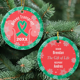 Kidney Transplant Donor & Recipient Holiday Ceramic Ornament