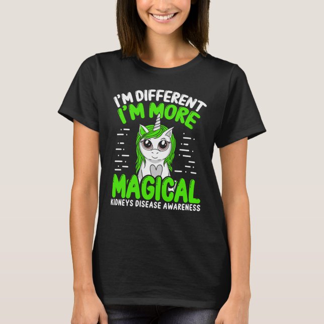 Kidneys Disease Awareness Unicorn Green Ribbon T-Shirt (Front)
