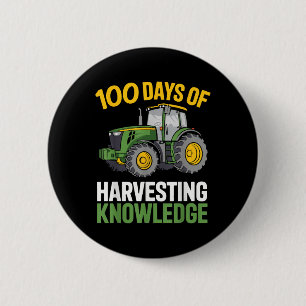 Kids 100 Days Of School Boy Tractor Farming 100th Button