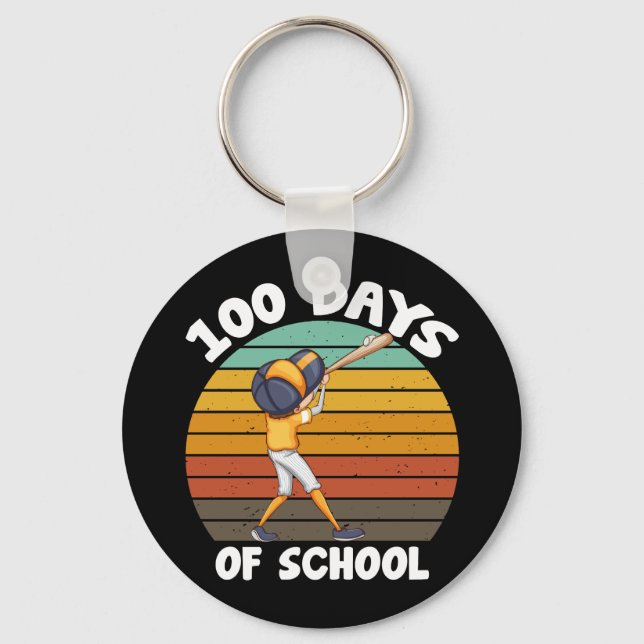 Kids 100 Days Of School Boys 100th Day Baseball Keychain (Front)