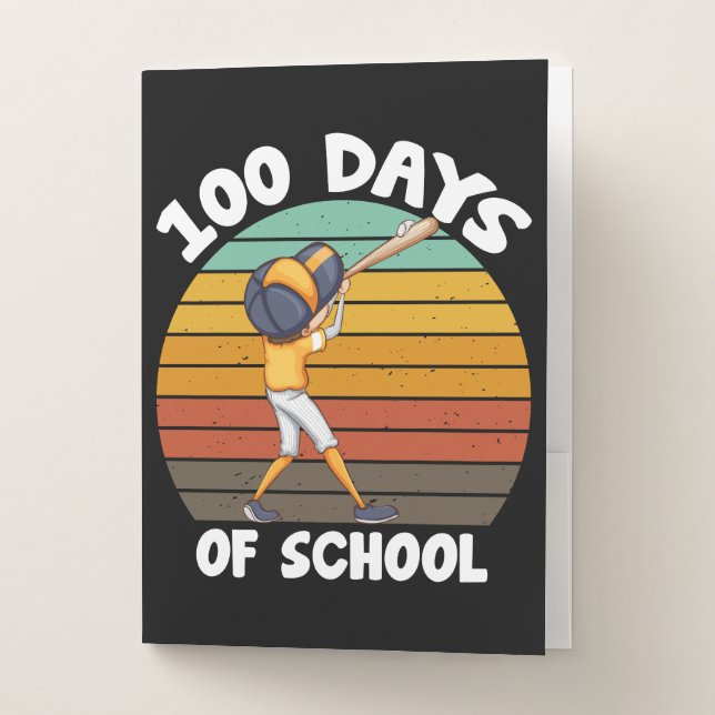 Kids 100 Days Of School Boys 100th Day Baseball Pocket Folder (Front)