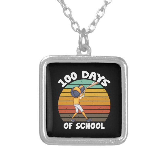 Kids 100 Days Of School Boys 100th Day Baseball Silver Plated Necklace (Front)
