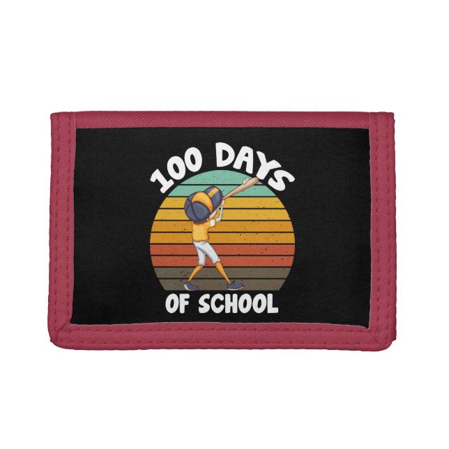 Kids 100 Days Of School Boys 100th Day Baseball Trifold Wallet (Front)