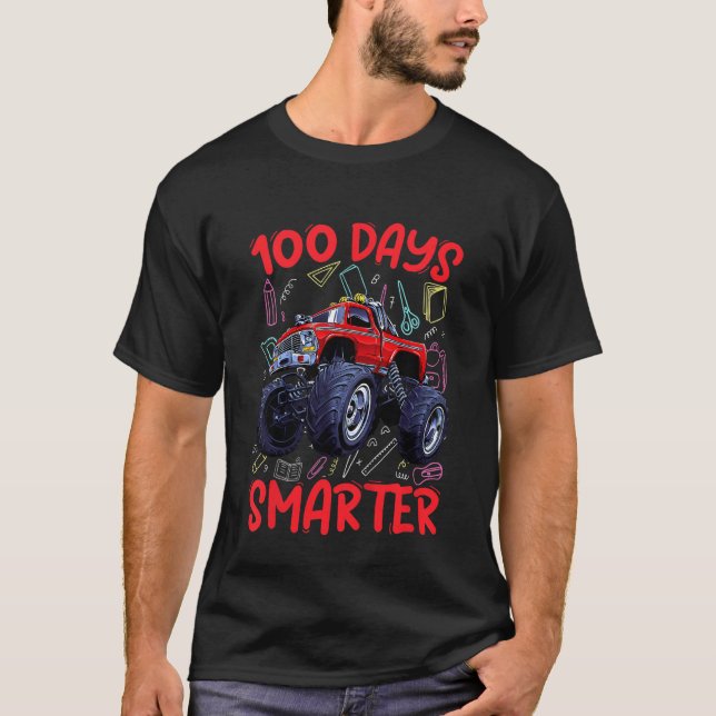 Kids 100 Days Of School Monster Truck   Boys Toddl T-Shirt (Front)