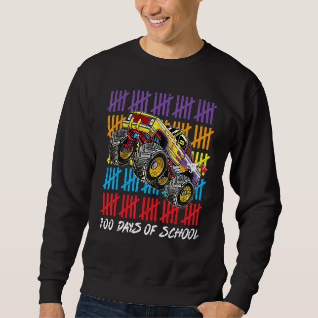 Kids 100 Days OF School Monster Truck Teachers Sch Sweatshirt (Front)