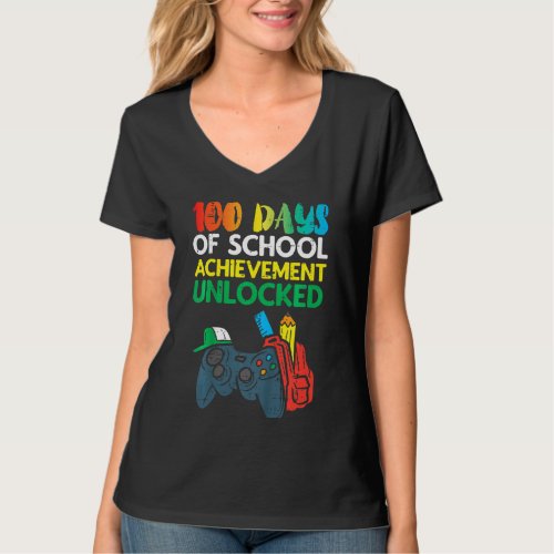 Kids 100 Days Of School Unclocked Gamer 100th Day  T_Shirt