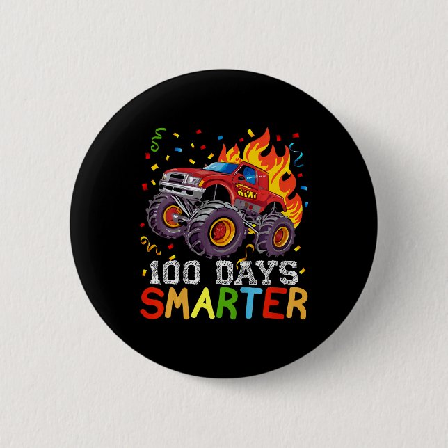 Kids 100 Days Smarter Boys Monster Truck 100th Day Button (Front)